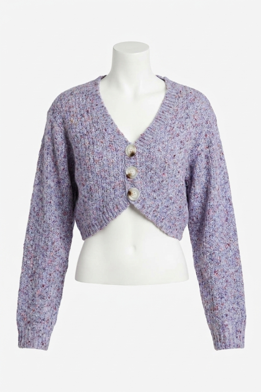 NEW LE LIS cotton dusk cropped cardigan in purple